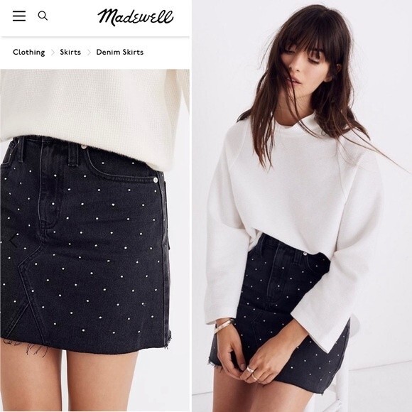 Madewell Rigid Denim A-Line Mini Skirt Metallic Dots Edition Black Jean 24 XS - Picture 2 of 16